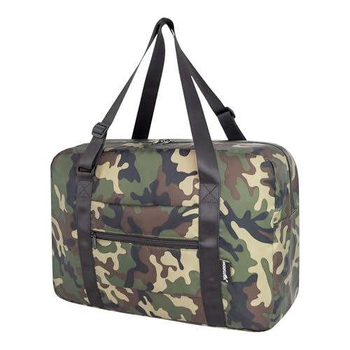 Small Duffle Bag for Men Women, Mini Gym Bag Foldable Travel Tote Carry On Luggage with Trolley Sleeve, Green Camo - color: Green camo, size: 23L