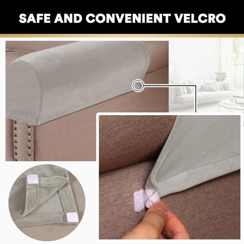 PrinceDeco 2 Pack Thick Velvet Stretch Armrest Covers for Chairs and Sofas Armchair Covers for Arms Couch Arm Covers Armrest Covers for Sofa Non Slip, Oatmeal - color: Oatmeal