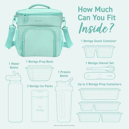 Bentgo Prep Deluxe Insulated Multimeal Bag - Lunch Box Bag, Holds 5 Meals, Premium Insulation up to 8 Hrs, Durable, Water-Resistant - Large Capacity For Adult Meal Prep (Coastal Aqua) - color: Coastal Aqua