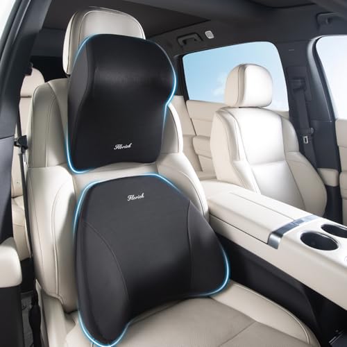 FLORICH Car Neck Pillow and Lumbar Support, Lumbar Support and Headrest Pillow for Car Seat Driver, Memory Foam Back Neck Support Pillow and Car Seat Back Support for Car Office Chair - Black - color: B-lumbar&neck Pillow-black