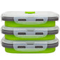 CCyanzi 3piece Collapsible Food Storage Containers with Lids, Silicone Lunch Container, Microwave & Freezer Safe, Space Saving for Kitchen Cabinet and Camping Backpack,(green gray) - color: green with gray