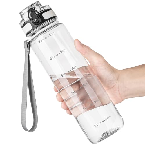 OLDLEY 32 oz Water Bottle, Motivational Water Bottle with Time Marker, Sports Water Bottle With Strap, Leakproof & BPA Free Large Water Bottles for School, Gym, Travel, Outdoor, Tritan, Transparent - color: A-Transparent, size: 32 Ounces