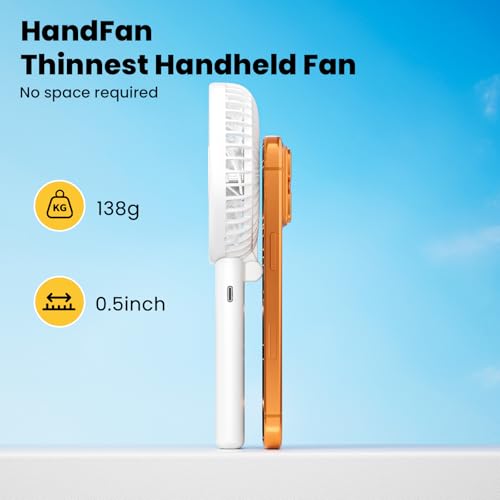 HandFan Ultra-𝐒𝐥𝐢𝐦 & Lightweight Handheld Fan (0.5in,0.3lb), 5 Speeds Portable Hand Held Fan USB Rechargeable 180° Foldable, Quiet Summer Essentials with Lanyard for Travel/Concerts/Lash (Pink) - color: White