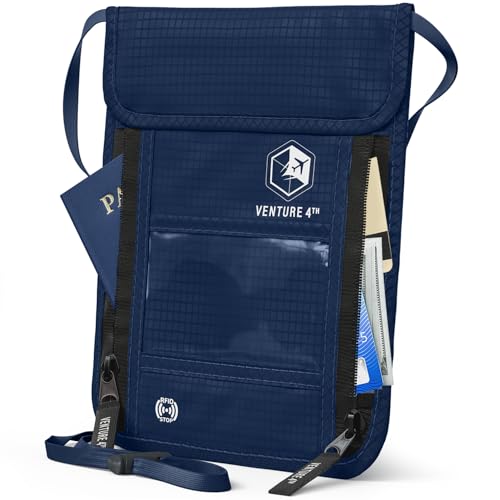 VENTURE 4TH Neck Wallet – RFID Blocking Passport Holder for Travel, Hidden Passport Wallet, Concealed Travel Wallet for Women, Men & Family (Navy Blue) - color: Navy Blue