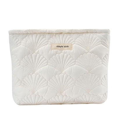 uekeboag White Quilted Cotton Makeup Pouch,Coquette Quilted Toiletry Bag for Women and Girls, Floral Coquette Organizer Bag, Aesthetic Travel Cosmetic Bags(03White Shells) - color: 03White Shells