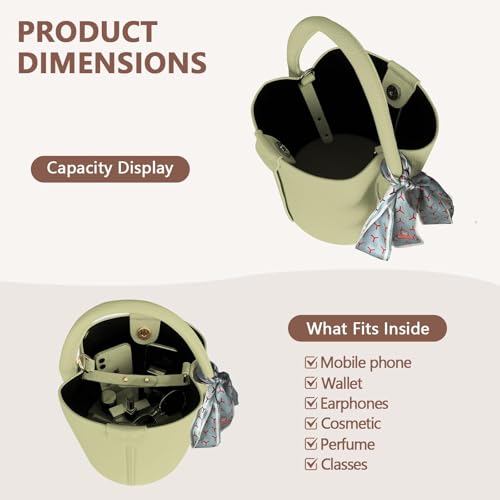 Vegan Leather Bucket Bag for Women Crossbody Bucket Purse with Removable Fashion Bucket Handbag - color: Green