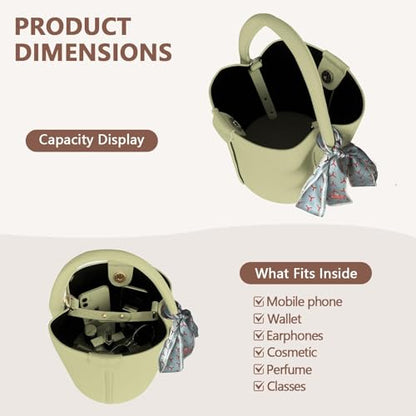Vegan Leather Bucket Bag for Women Crossbody Bucket Purse with Removable Fashion Bucket Handbag - color: Green