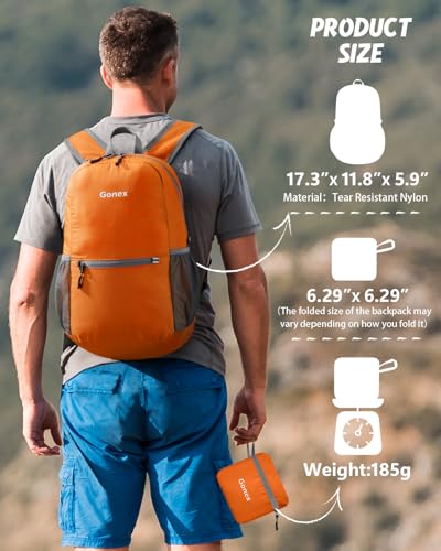 Gonex Ultra Lightweight Packable Backpack Daypack Handy Foldable Camping Outdoor Travel Cycling Backpacking - color: Orange