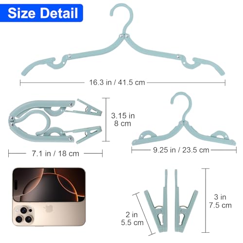 8 Pack Foldable Travel Hangers with 16 Clips & Folding Hanger - Space Saving Portable Collapsible Hooks for Cruise, RV, Hotel (Assorted Colors)