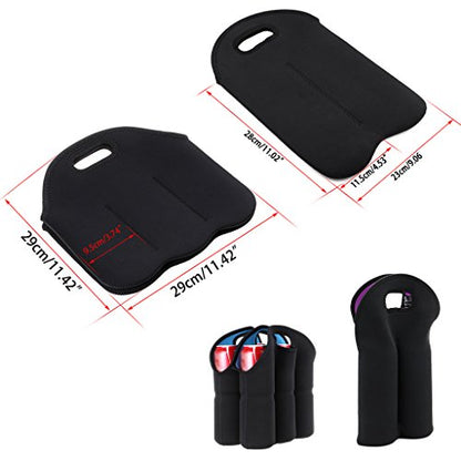 Hipiwe Set of 2 - Insulated Neoprene Wine Carrier Tote Bag + 6 Pack Beer Water Can Carrier Tote Bottle Holder Bottle Cooler Bag - Perfect for Travel with Secure Carry Handle