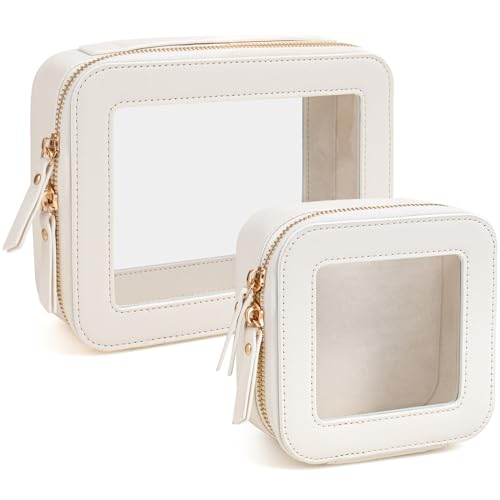 Travel Clear Makeup Bag Set, TSA Approved Cosmetic Bag Case with Zipper Portable Makeup Pouch Toiletry Bag Traveling Cosmetic Organizer Storage Bag Car Organizer Car Essentials - color: Mini+Large White