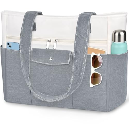 Beach Bags for Women Large Canvas Beach Tote with Zipper Wet Pocket, Waterproof Foldable Swim Pool Travel Tote Bags - color: Gray