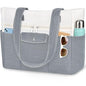 Beach Bags for Women Large Canvas Beach Tote with Zipper Wet Pocket, Waterproof Foldable Swim Pool Travel Tote Bags - color: Gray
