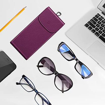 FINTIE Double Glasses Case with Carabiner Hook, Portable Vegan Leather Eyeglass Case Anti-scratch Sunglasses Pouch - color: Purple