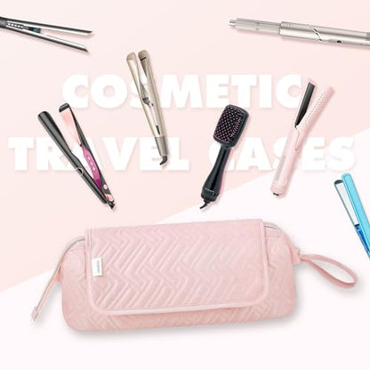 Leudes Hair Tools Travel Bag for Women Heat Resistant Mat for Travel Essentials Hot Tools Straighteners,Flat Irons,Curling Iron,Hot Air Brushes and Hair Dryer Organizer Bags 2 in 1(Pink) - color: Pink