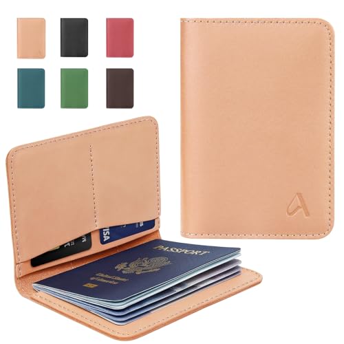 ALLIVE Passport Holder for Travel, Genuine Leather Passport Holder Women Men,Passport Cover,Travel Wallet Must Haves Airport Essentials Travel Gifts Beige - color: Beige, style: Without Airtag Holes