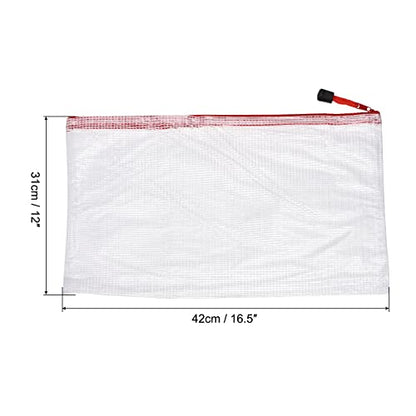 MECCANIXITY Mesh Zipper Bags, A3 Size Plastic Zip File Pouch Document Folders for Home Office Travel, Red Pack of 3 - color: Red