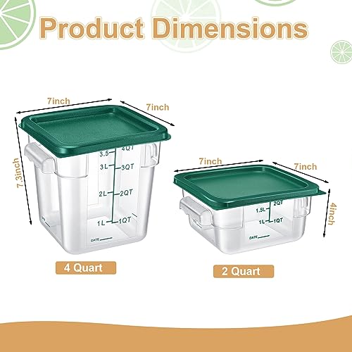 Barydat 4 Pcs Square Food Storage Containers with Lids Measurement Scales, 2qt & 4qt Clear Plastic Stackable Containers for Dough Proofing Baking Kitchen Restaurant and Pantry Organization(Green) - color: Green