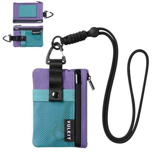 VULKIT Small Minimalist Wallet for Women RFID Blocking, Zipper Coin Pouch with ID Window and Keychain, Water Resistant Travel Lanyard Wallet AauaGreen Purple - color: Aauagree Purple