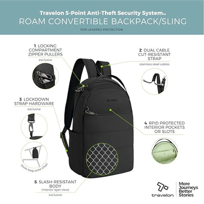 Travelon Anti-Theft Roam Convertible Backpack Sling - color: Black