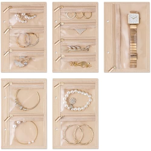 VLANDO Travel Jewelry Bags,Jewelry Storage Pouch,5 Pcs Clear Velvet Zipper Pockets Bag for Travel Business Trip Jewelry Organizer for Women Girls - color: 5 Pcs Bag