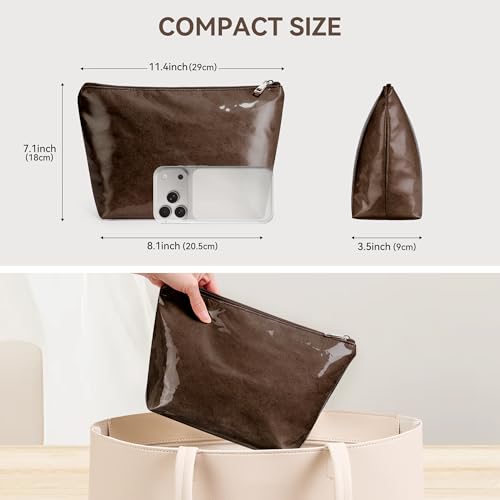WLLWOO PVC Waterproof Makeup Bag Kraft Paper Cosmetic Bag Travel Toiletry Zipper Pouch Organizer for Women Purse - color: PVC-Coffee