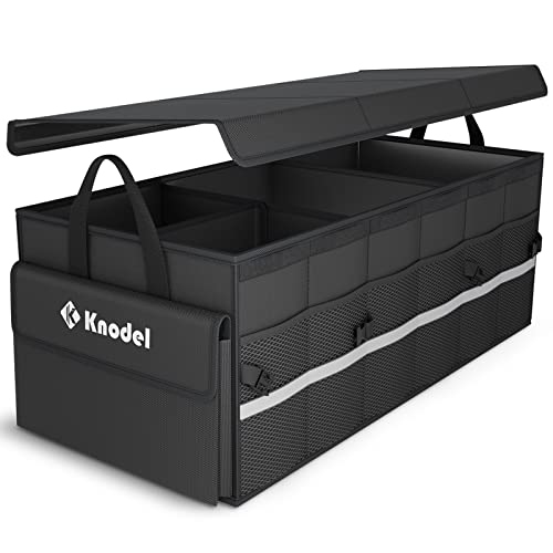 K KNODEL Car Trunk Organizer with Lid, 3 Compartments Collapsible Car Trunk Storage Organizer, Large Car Organizer and Storage for SUV, Truck, Sedan (Large, Black) - color: Black, size: Large-With Lid