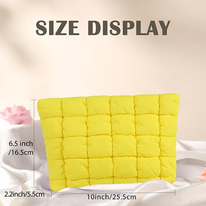 Puffy Quilted Makeup Bag, Cosmetic Bag, Travel Toiletry Organizer Pouch, Clutch for Women (Yellow) - color: Yellow