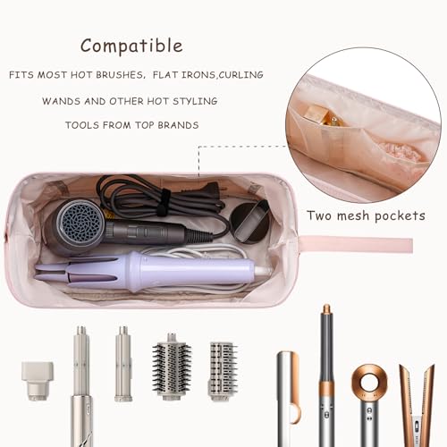RSRSLEII Large Quilted Hair Tools Travel Bag with Bow Pattern,Waterproof Hair Styling Accessories Storage Case for Shark FlexStyle, Dyson Airwrap Hair Dryer, Curling Iron, Revlon Hair Tools(Pink) - color: 02Pink