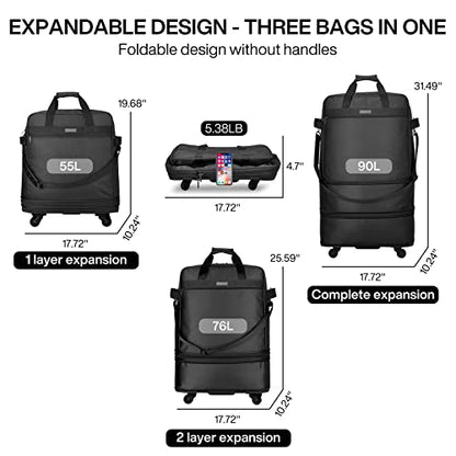 Hanke Suitcases with Wheels Expandable Foldable Luggage Bag Suitcase Collapsible Rolling Travel Bag Duffel Bag for Men Women Lightweight Suitcases without Telescoping Handle, Black - color: Black Upgrade Version