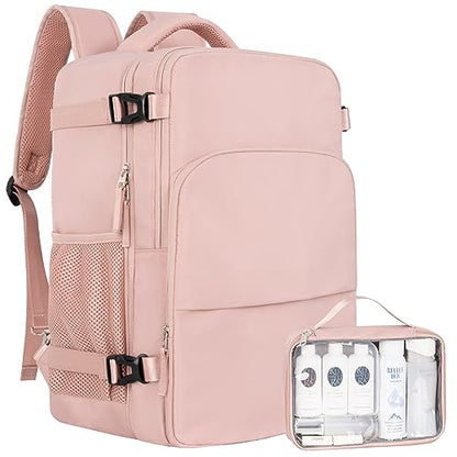 Sinaliy Travel Backpack, Carry on Flight approved Travel Bag with Multi-Pockets, Waterproof 17.3inch Laptop Backpack for Men Women, Pink - color: Pink, size: X-Large
