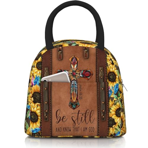Christian Lunch Bag for Women Insulated Bible Verses Lunch Box Religious Cross Sunflower Lunchbox Inspirational Scripture Reusable Church LunchTote Bag for Office Work Travel - color: Christian 4
