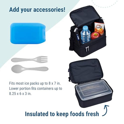 Wildkin Kids Two Compartment Insulated Lunch Bag – Keeps Food Hot or Cold, Easy-Clean Lining, Leak-Resistant & BPA-Free – Boys & Girls, Ideal for School, Travel & Daycare – Rip-Stop Black - color: Rip-Stop Black