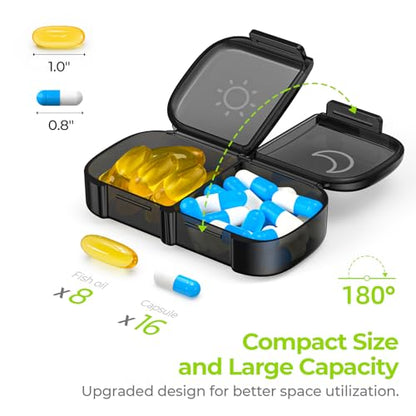 AUVON XL Weekly Pill Organizer 2 Times a Day, Pill Box 7 Day with One-Side Large Openings for Easy to Use, Black Privacy Protection AM PM Pill Case for Medication, Vitamins, Fish Oils, Supplements - color: Black
