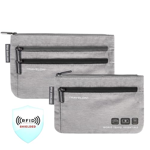 Travelon World Travel Essentials Set of 2 Currency and Passport Organizers - color: Gray Heather