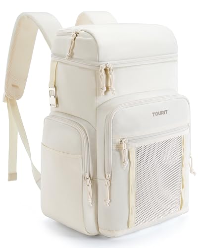 TOURIT Insulated Backpack Cooler: 30 Cans Waterproof Leakproof Soft Cooler Bag Beach Travel Picnic Camping - color: Beige, style: 30 Cans 2.0