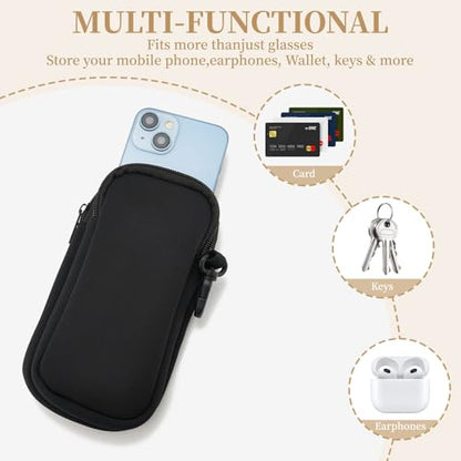 QIUTIMIY Sunglasses Soft Case Zipper Double Eyeglass Case with 2 Compartments 1 Belt Clip - color: Black