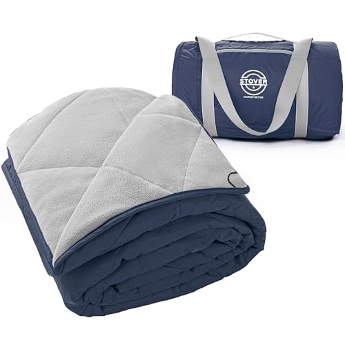 STOVER Large Waterproof Outdoor Stadium Blanket- Extra Thick Soft Fleece Camping Blanket for Travel, Picnics, Sports, Dogs 79"x55", Warm, Windproof, Sand-Proof, Lightweight, Packable (Victory Blue) - color: 01 - Victory Blue