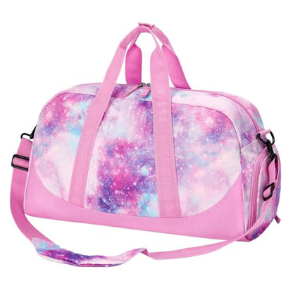 Choco Mocha Kids Duffle Bag, Girls Galaxy Overnight Travel Bags for Kid with Shoes Compartment, Large Weekender Bag for Sleepover, Pink - color: Galaxy -Pink