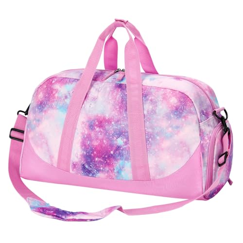 Choco Mocha Kids Duffle Bag, Girls Galaxy Overnight Travel Bags for Kid with Shoes Compartment, Large Weekender Bag for Sleepover, Pink - color: Galaxy -Pink