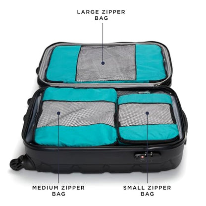 TravelWise Luggage Packing Organization Cubes 5 Pack, Teal, 2 Small, 2 Medium, 1 Large (TWPC-24) - color: Teal