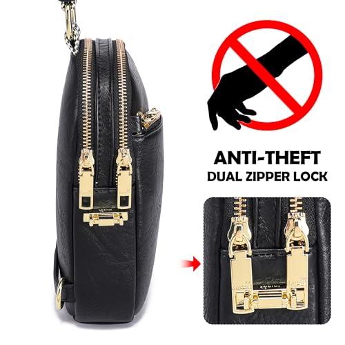 INICAT RFID Blocking Sling Bag, Anti Theft Crossbody Bag for Women Compact Travel Purses Leather - color: Black Antitheft