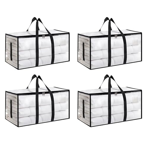 4 Pack-Extra Large Heavy Duty Moving Bags - Waterproof Storage Totes with Handles & Zippers, Foldable for College Dorm, Storage (Clear) - color: Clear, size: 4