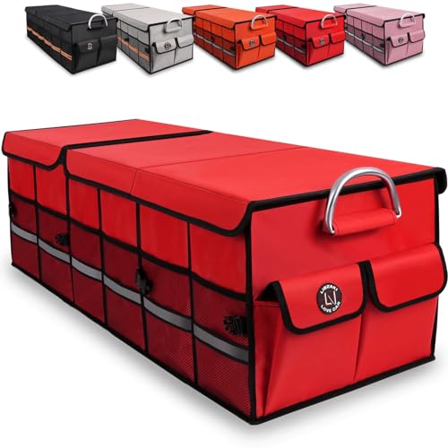 Big Car Trunk Organizer, Cargo Organizer SUV Trunk Storage Non Slip Bottom Waterproof Collapsible Durable Multi Compartments-(Oversize,Red) - color: Red, size: Oversize