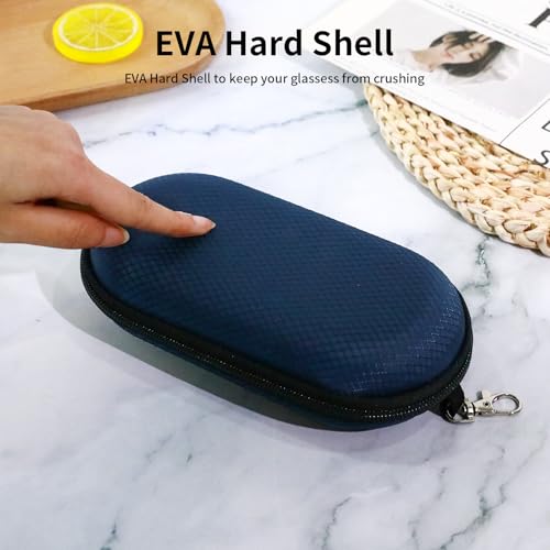 Double Eyeglasses Case, Hard Shell Dual Sunglasses Organizer with Zipper Clip Travel Glasses Storage for Women Men - color: Navy