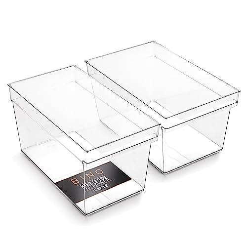 BINO | Plastic Storage Bins, Large - Deep | THE HANDLER COLLECTION | Multipurpose Organizer Bins | Kitchen Pantry Organizers and Storage | Clear Containers for Organizing Home | Freezer Organizer - size: 2PK DEEP - LARGE - 14 x 8 x 8