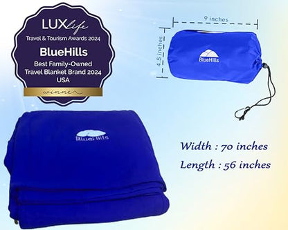 BlueHills Ultra Compact Travel Blanket Pillow in Portable Bag Case Premium Cozy Soft Compact Pack Large Blanket for Airplane Flight Layover Blue - Royal C005 - color: C005-royal