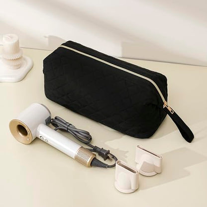 RSRSLEII Large Quilted Hair Tools Travel Bag,Waterproof Hair Styling Accessories Storage Case for Flat Irons,Straightener,Curling Iron,Hair Dryer,Dyson Airwrap Travle Bag (13 Solid Black) - color: 13 Solid Black