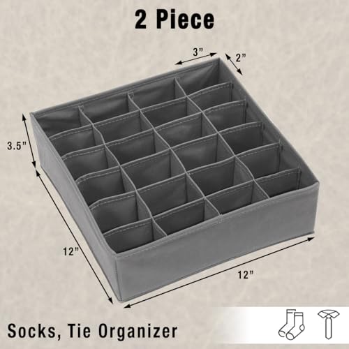 Simple Houseware 2 Pack Closet Sock Organizer, 24 Cell Drawer Divider, Dark Gray - color: Dark Gray, size: 2 Pack