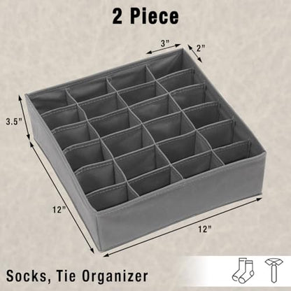 Simple Houseware 2 Pack Closet Sock Organizer, 24 Cell Drawer Divider, Dark Gray - color: Dark Gray, size: 2 Pack